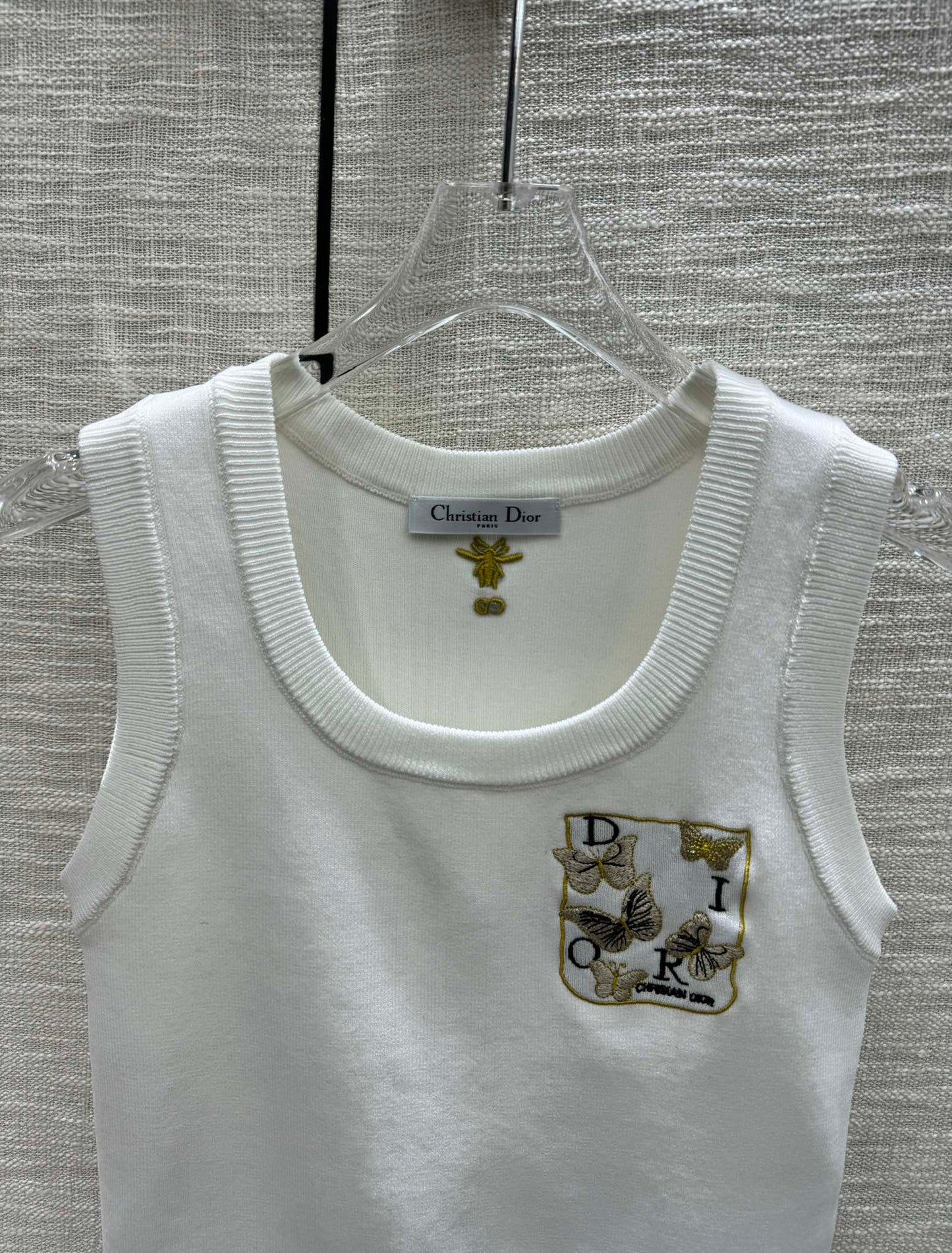 迪D家-2403 刺繡蝴蝶圓領針織背心 白色