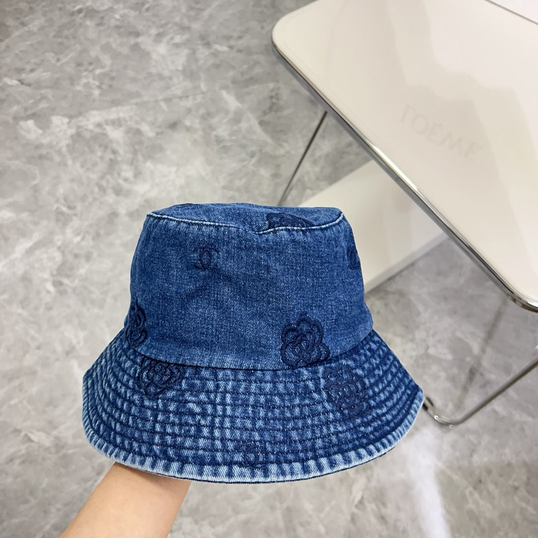 小香家-個性刺繡牛仔漁夫帽 藍色