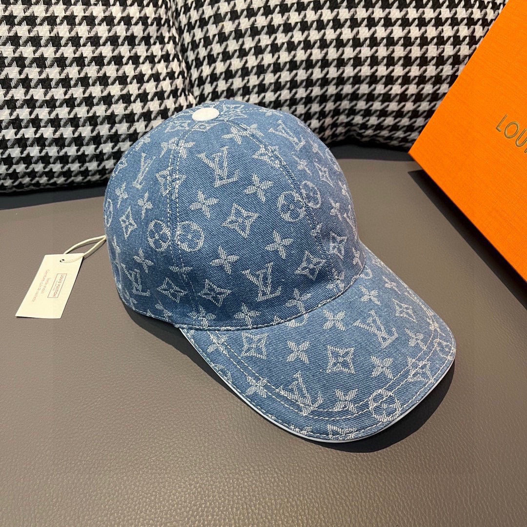路L家-新款 老花牛仔鴨舌帽 淺藍色