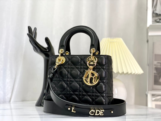 迪D家-Lady dior myABC 羊皮黑色金扣 小號