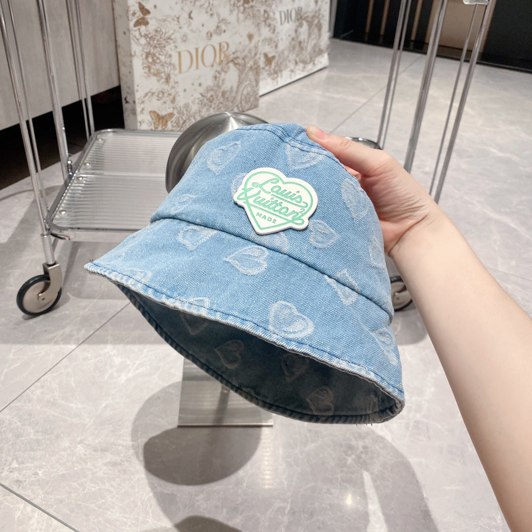 路L家-2023早秋新款 愛心牛仔漁夫帽 淺色