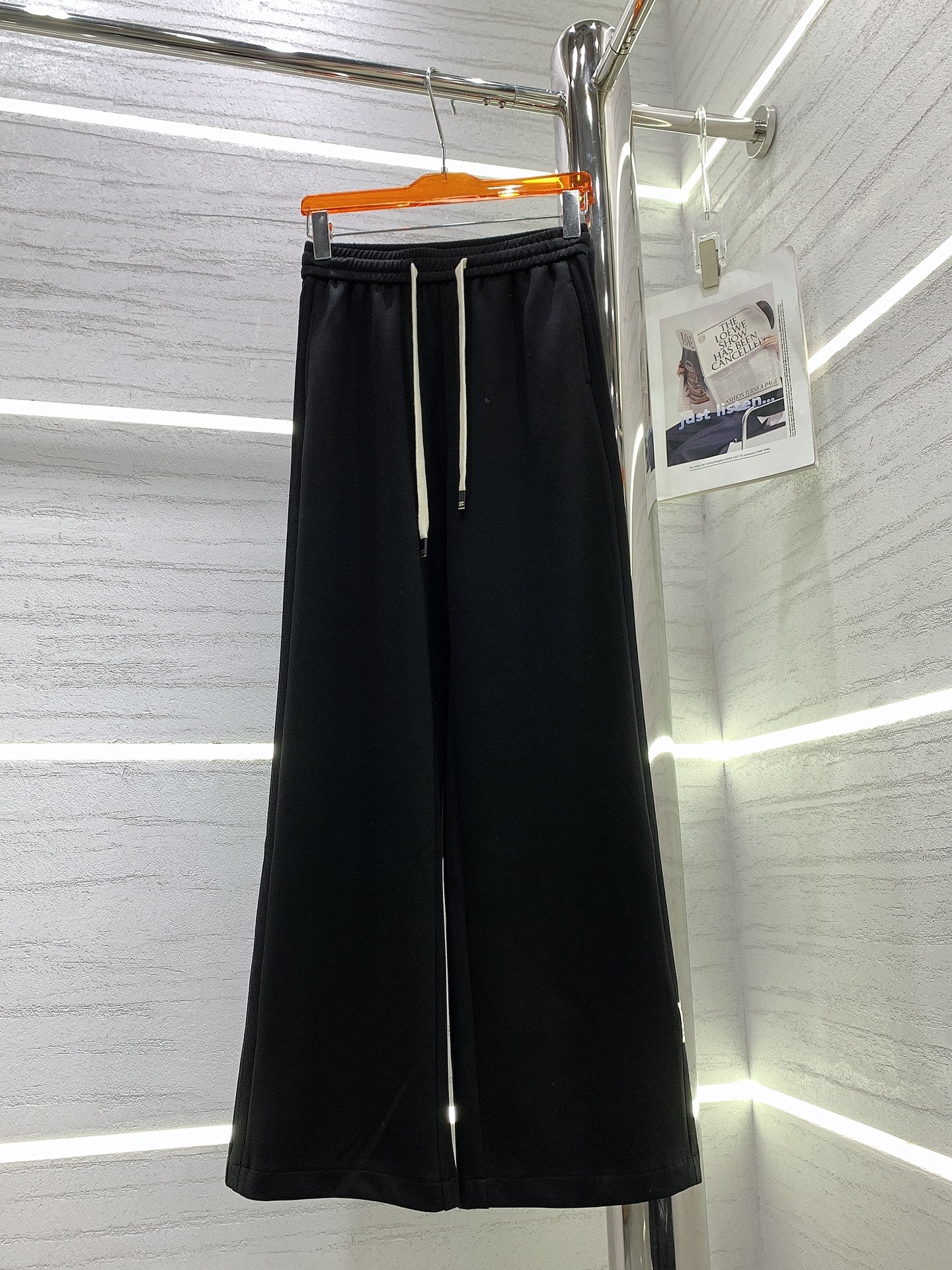 賽C家-2403 新款褲邊拼條貼標闊腿褲