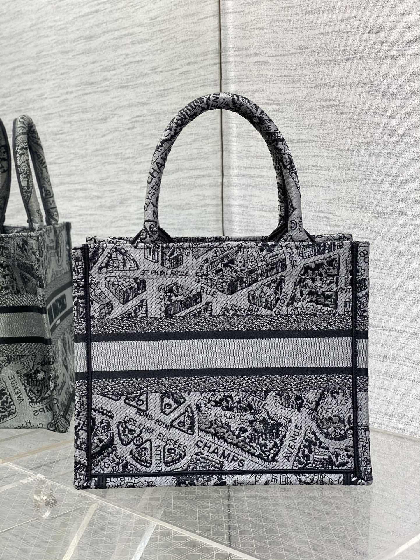 迪D家-Book Tote 2023春夏系列 巴黎地圖刺繡 灰色 小號