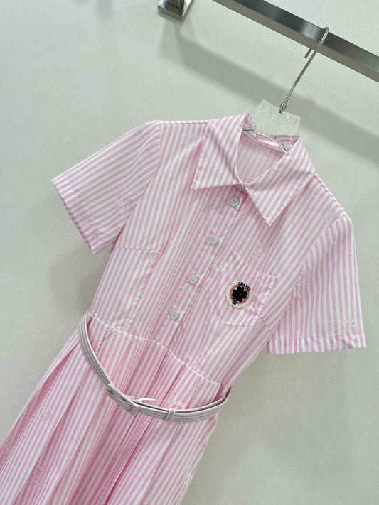 小香家-2404 24春夏新款印花珠片短袖連身裙 粉色