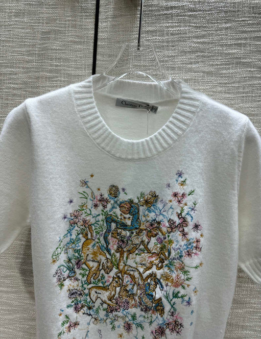 迪D家-2403 24早春最新系列重工刺繡針織短袖 白色