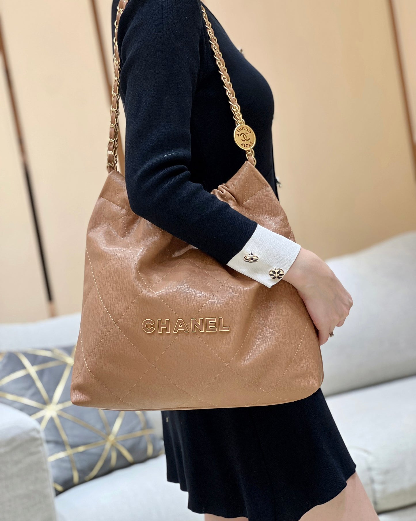 小香家-牛皮球紋顆粒22bag垃圾袋包 棕色