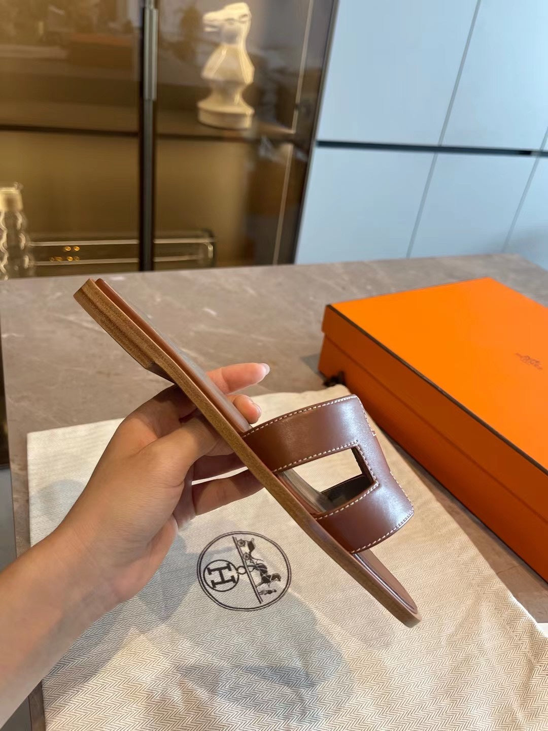 小愛款-H字母拖鞋 Oran拖鞋 咖啡色