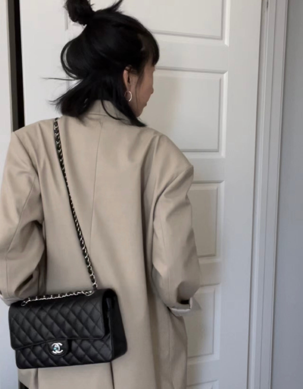 熱銷款 小香家-CF25荔枝皮銀扣五金鏈條包 黑色
