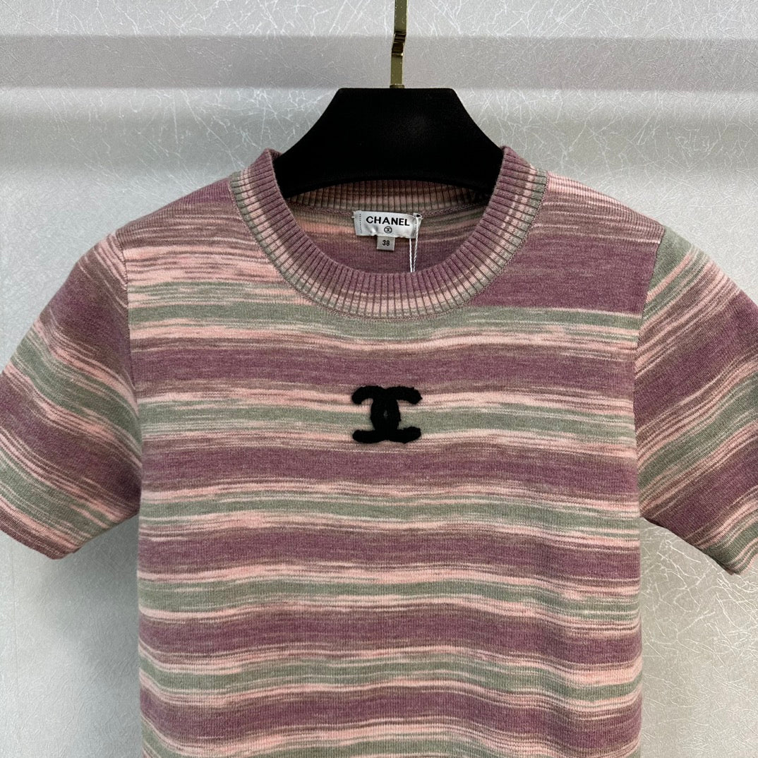 小香家-2403 雙C刺繡拼色針織上衣