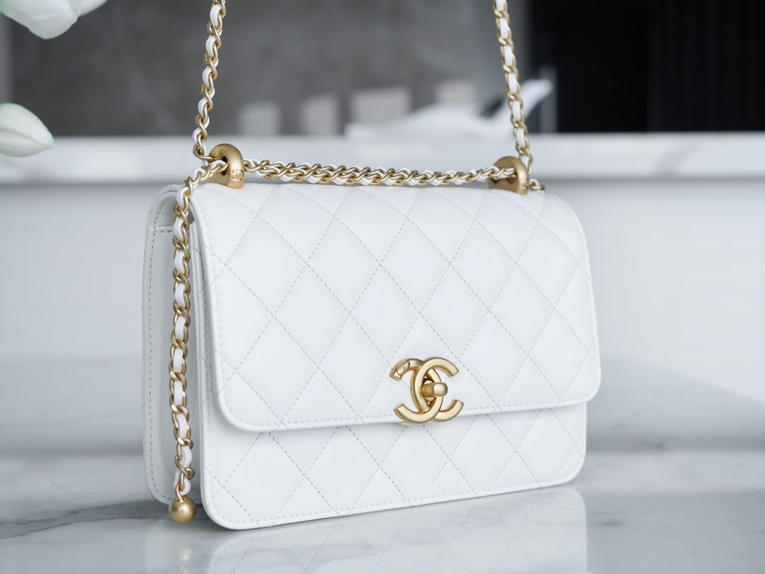 小香家-Chanel 24c雙金球 CF Mini19 白色