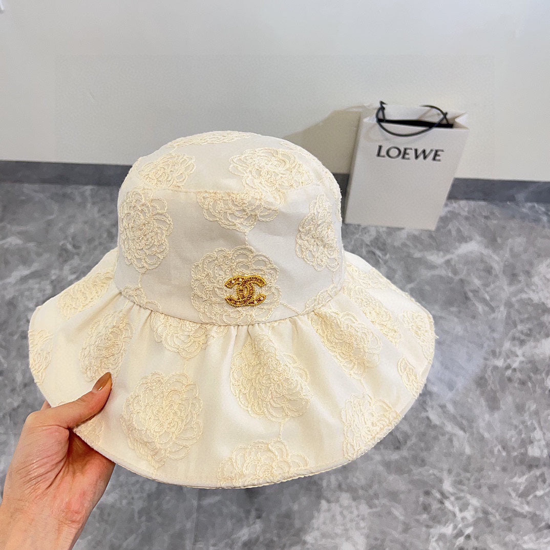 小香家-2024新款刺繡花瓣遮陽帽 白色