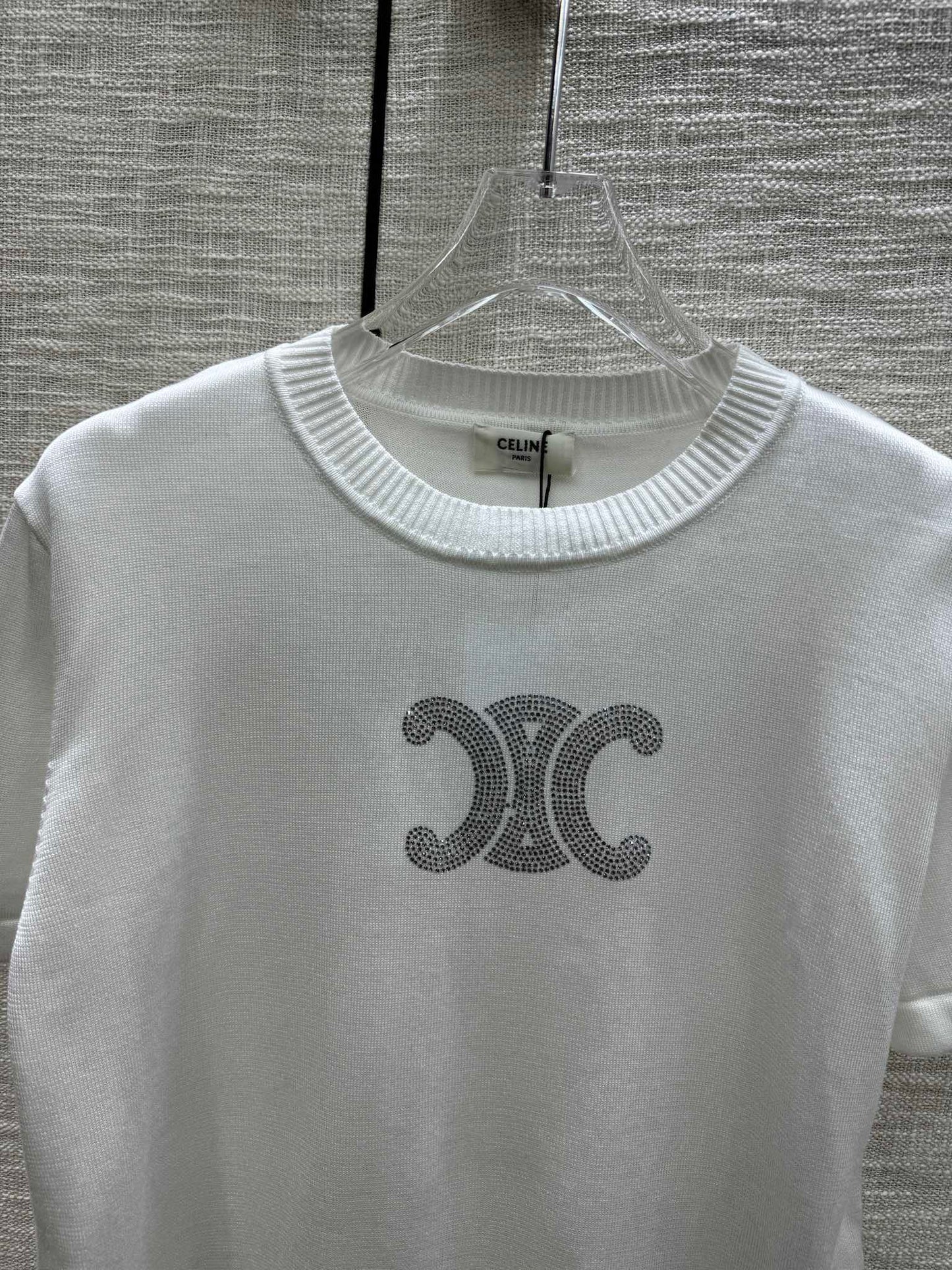 賽C家-2403 24春夏燙鑽logo針織短袖 白色