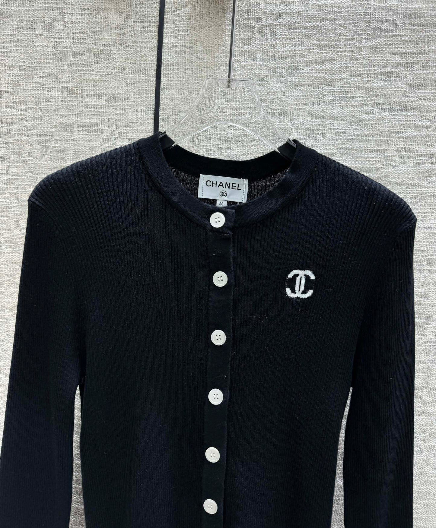 小香家-2403 撞色logo針織圓領開襟衫 黑色