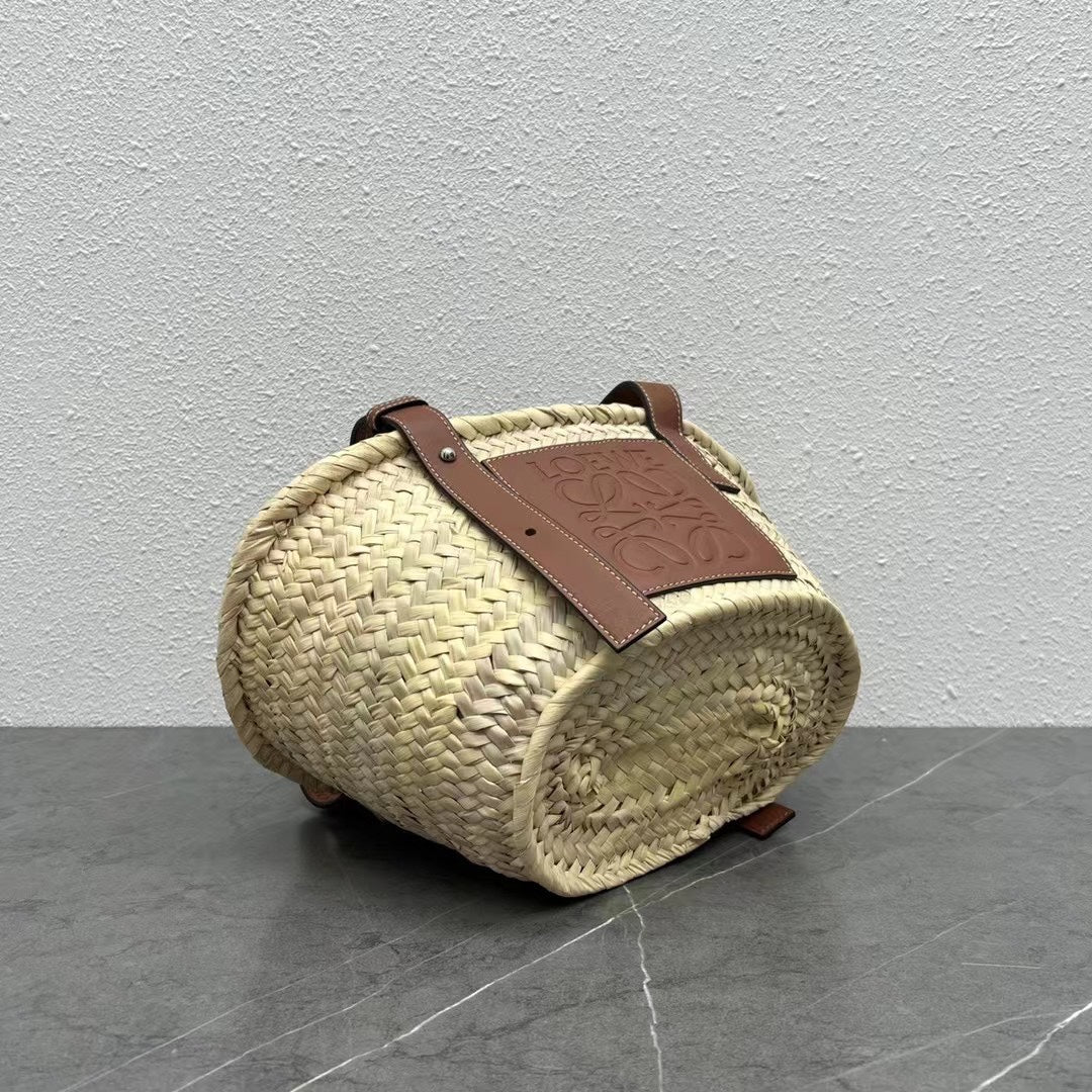 羅L威-草編包 33CM 小號 棕色