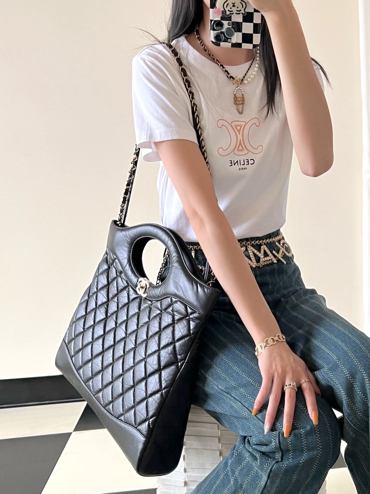 小香家-Chanel 31 經典雙c Logo 菱格紋購物包 黑色