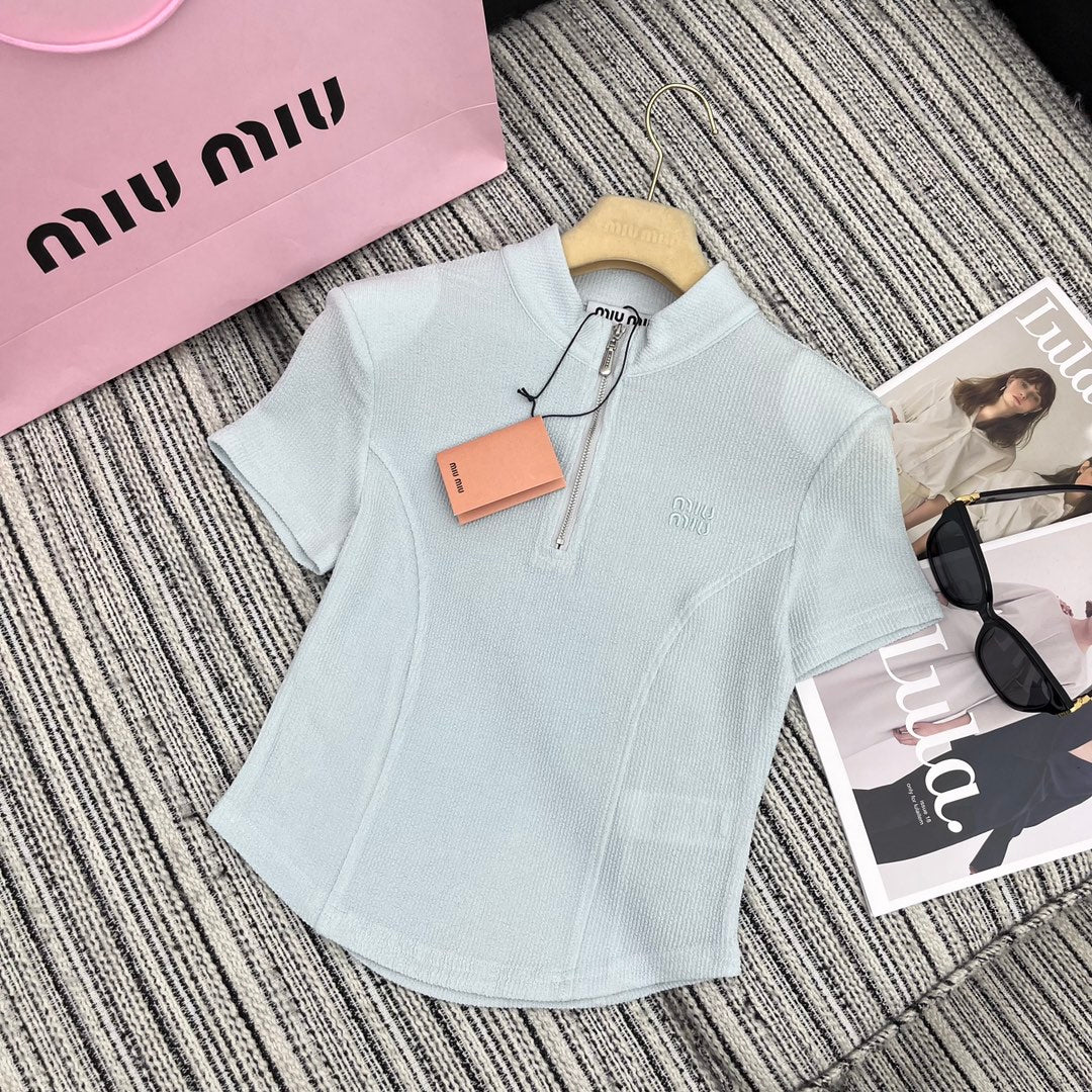 穆M家-2404 24年春夏系列 Miu新款立領墊肩修身套裝 灰色