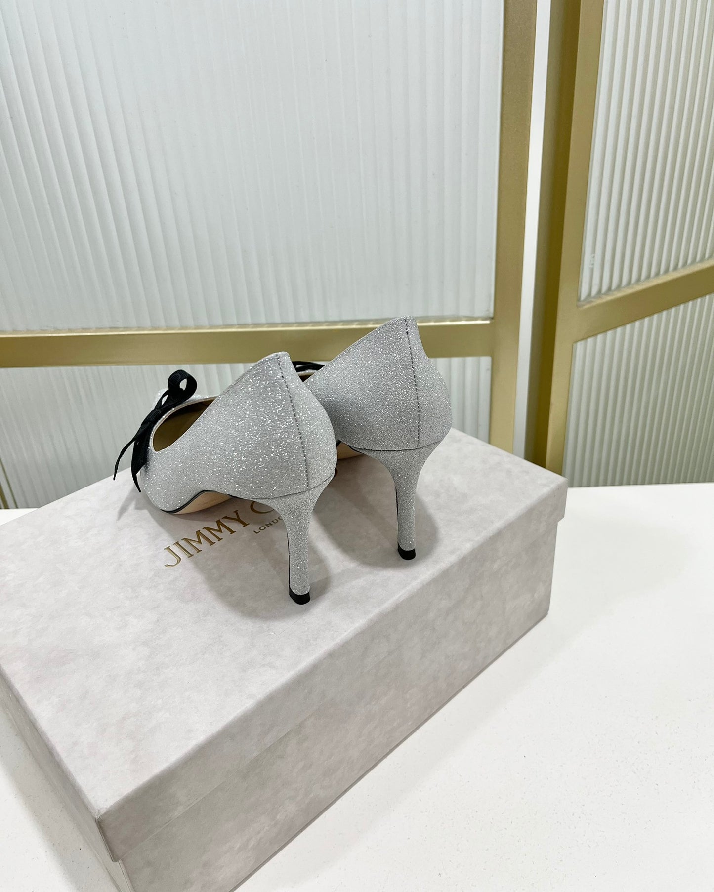 JC傑米-2023新款 印花織帶尖頭高跟鞋 6CM 銀色