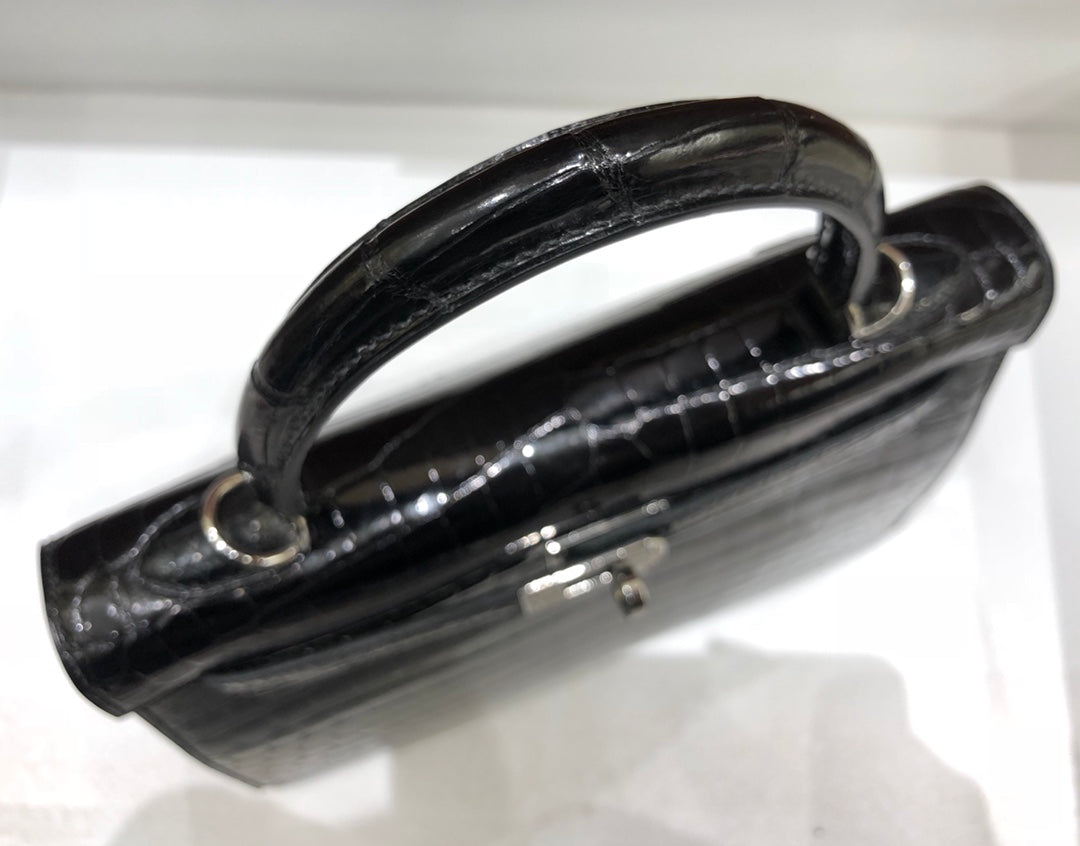 小愛款-Birkin 25 美洲方塊鱷魚 黑色 銀扣