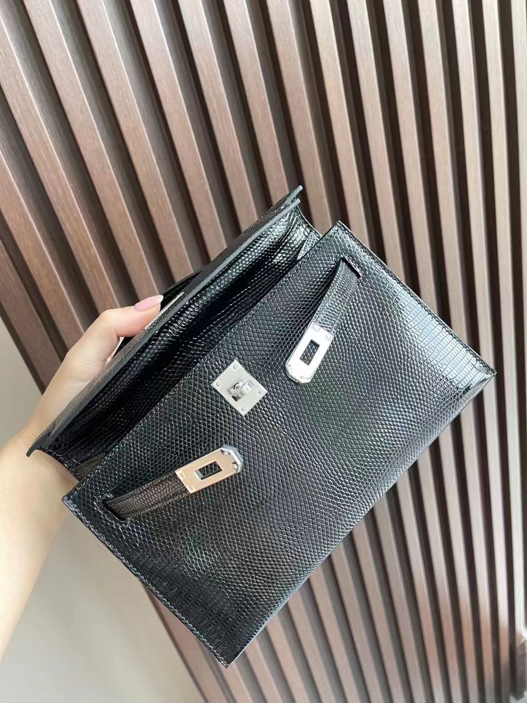 小愛款-Kelly Mini 1代 蜥蜴皮 黑色 銀扣