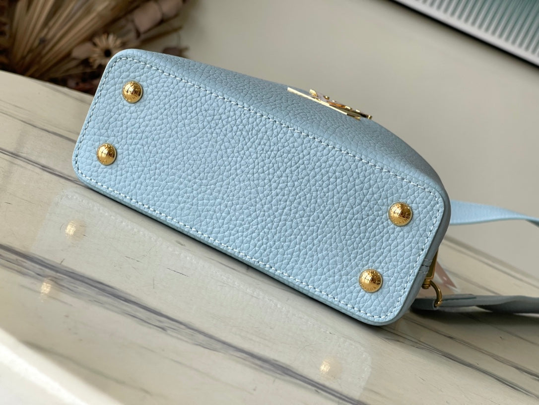 M21166 路L家-Taurilon皮革 Capucines手提包 蛇皮藍色 Mini