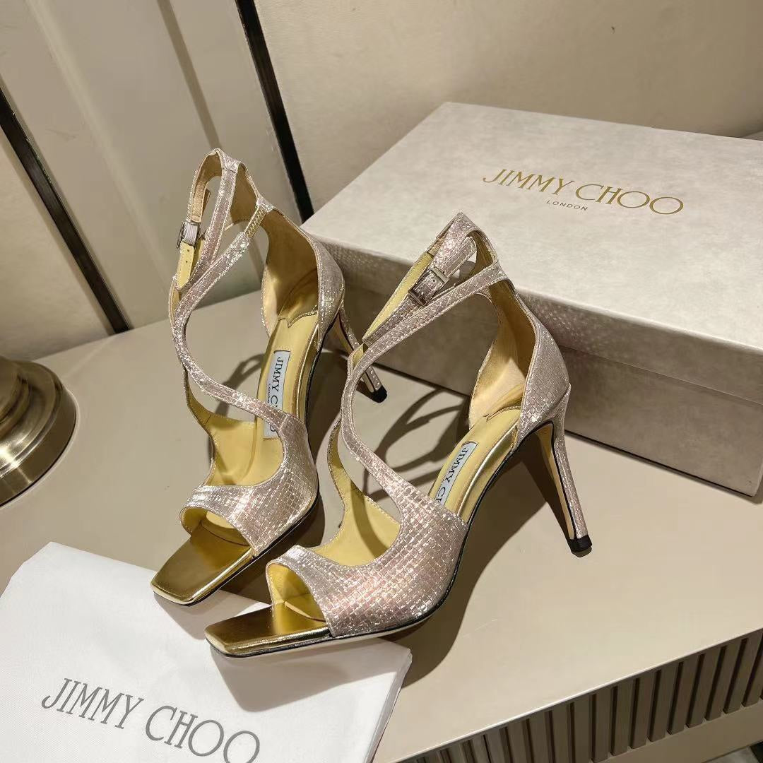 JC傑米-巴黎櫥窗定制款 Blingbling魚口高跟涼鞋 10CM 香檳色