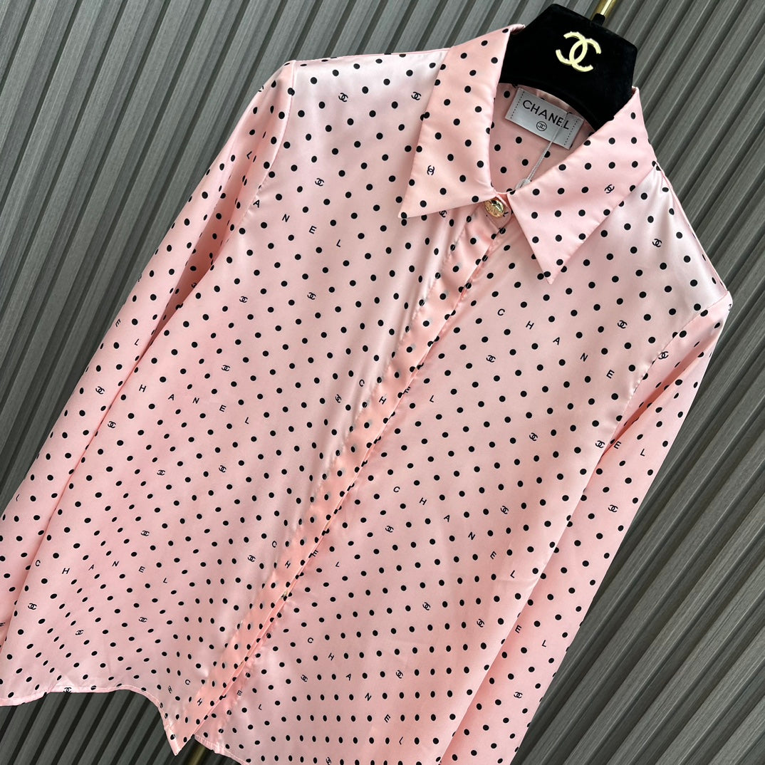 小香家-2404 24新品上架波點襯衫短褲套裝 粉色