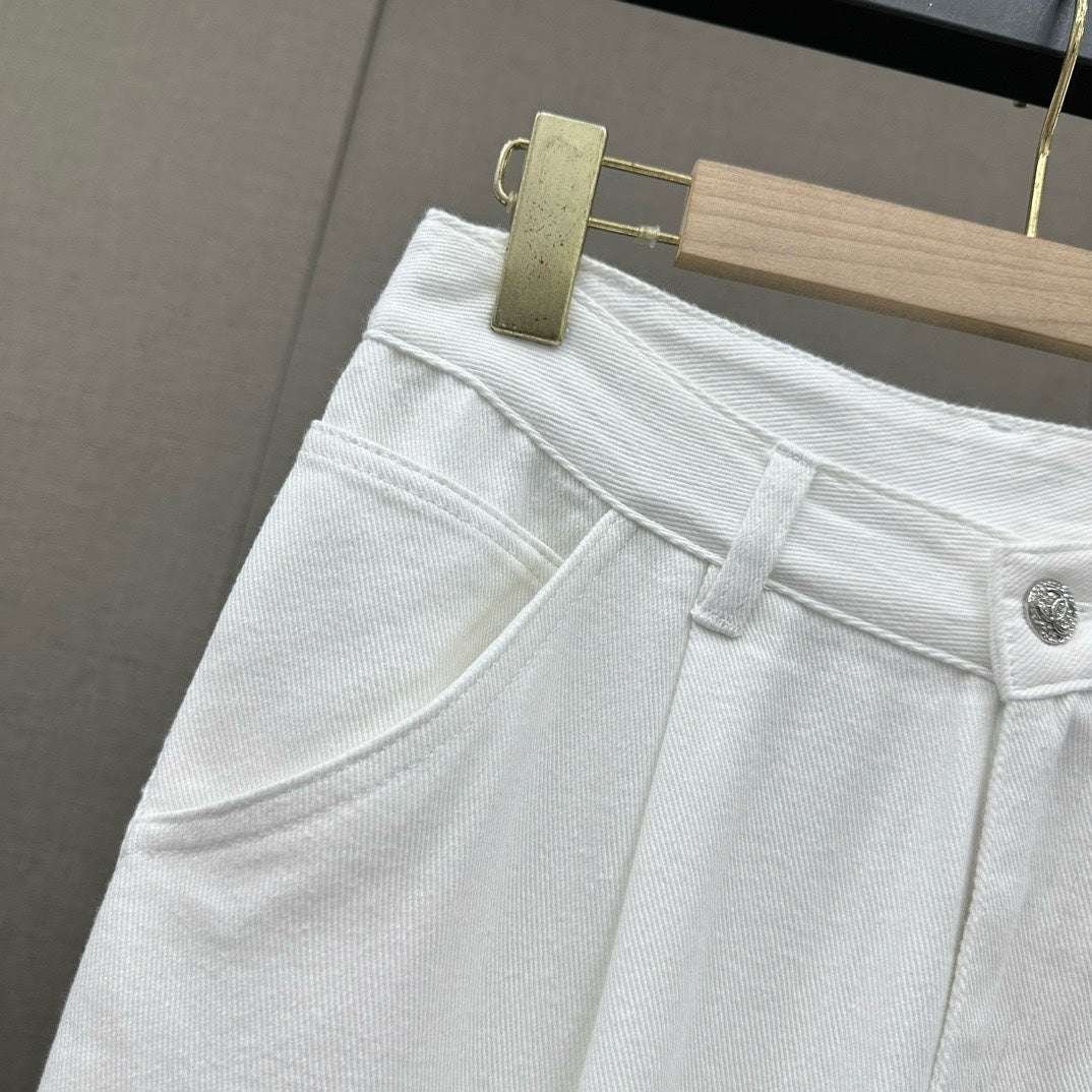 小香家-2403 春夏logo高腰闊腿牛仔褲 白色