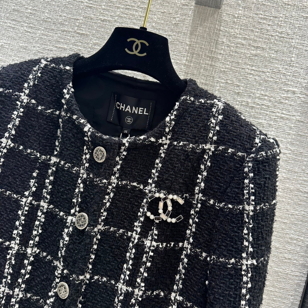 小香家-2403 24早春新品高級黑白格紋軟呢外套