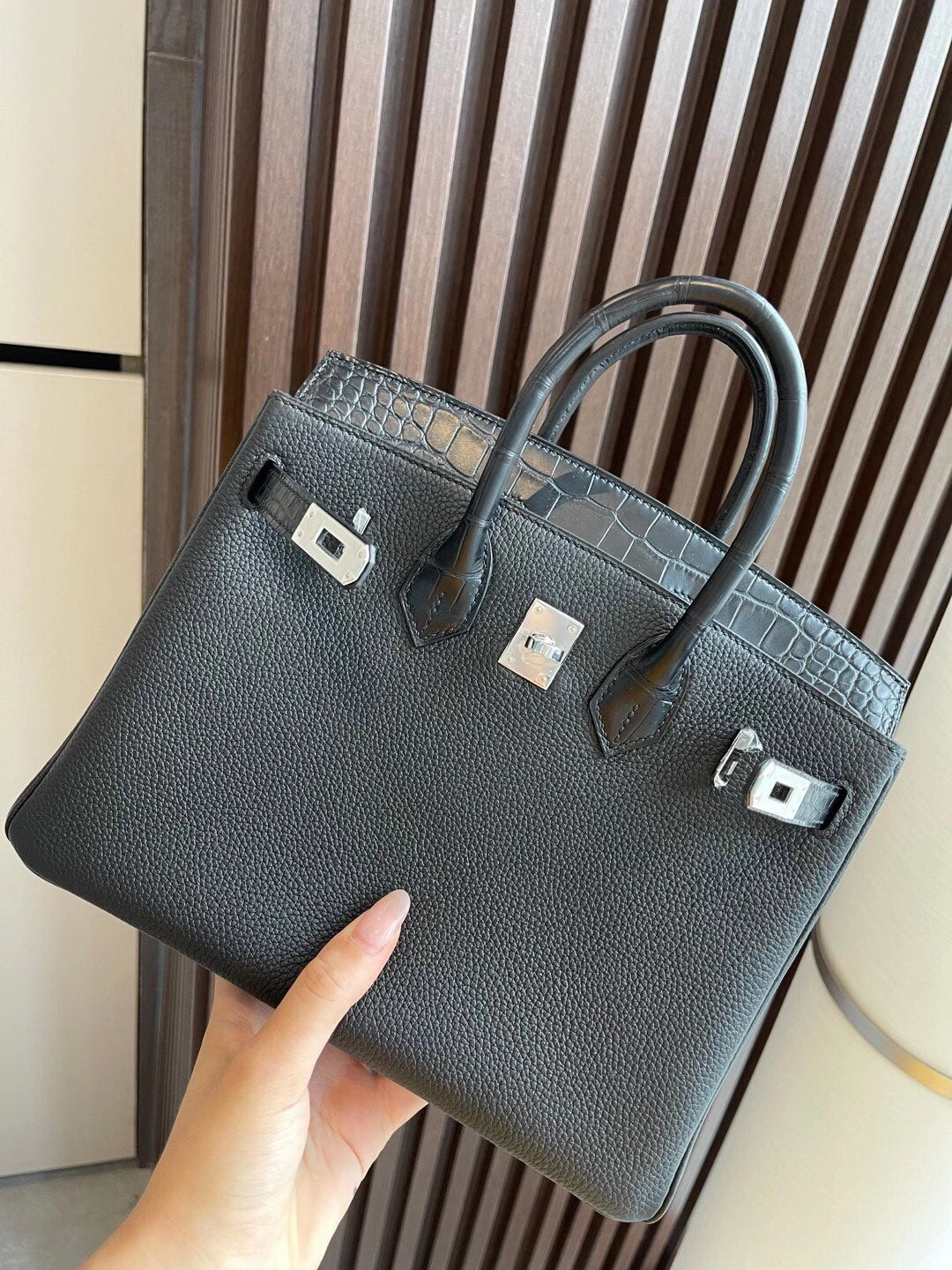 小愛款-Birkin 25 Touch Togo 方塊鱷魚 銀扣