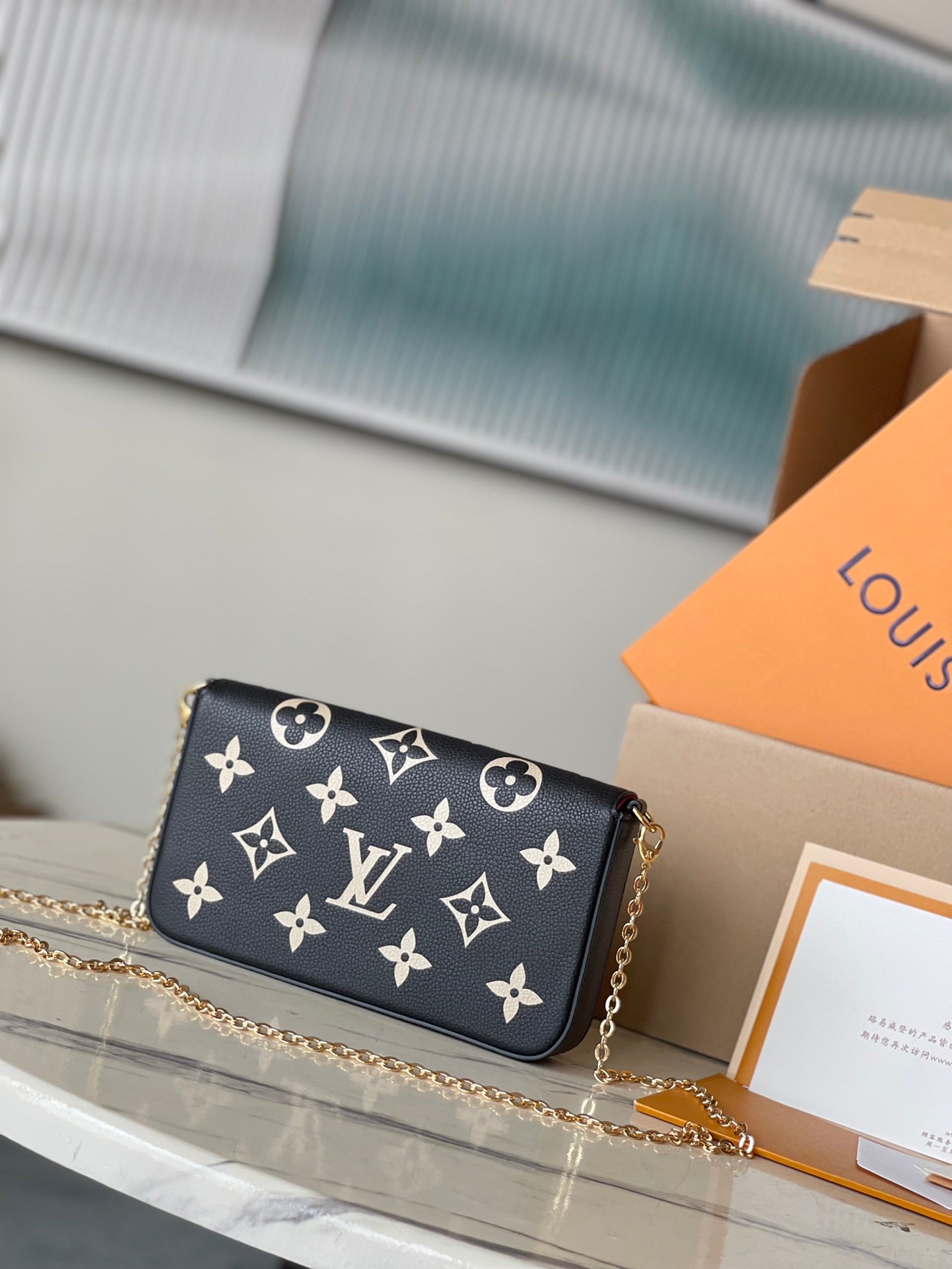 M64064 路L家-Pochette Felicie Empreinte壓紋斜背包 黑色絲網款