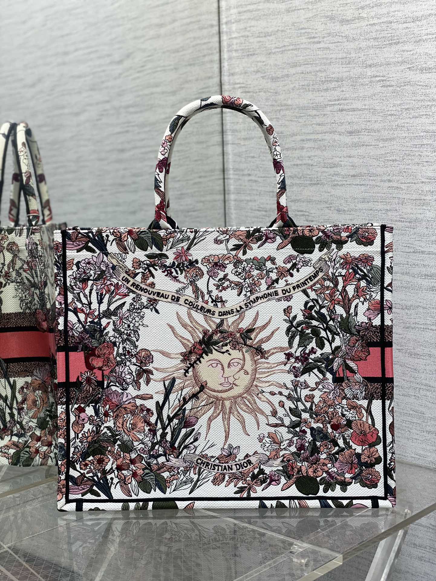 迪D家-2024春夏系列 Book Tote 太陽刺繡 白粉色 大號