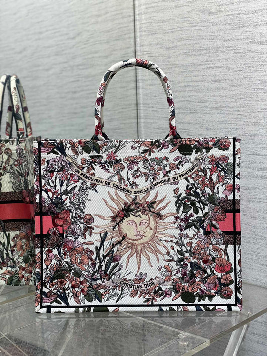 迪D家-2024春夏系列 Book Tote 太陽刺繡 白粉色 大號
