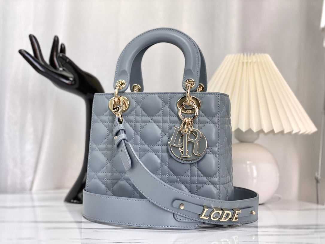 迪D家-Lady dior myABC 羊皮天藍色金扣 小號