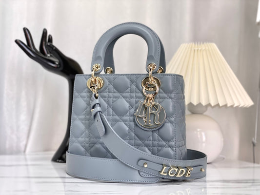 迪D家-Lady dior myABC 羊皮天藍色金扣 小號