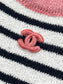 小香家-2403 24春季新品胸口logo刺繡百搭顯瘦粉邊條紋圓領短袖針織連身裙