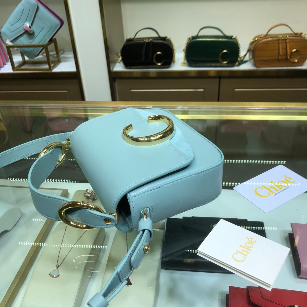 克羅C-C Bag 光滑小牛皮拼接麂皮 嬰兒藍