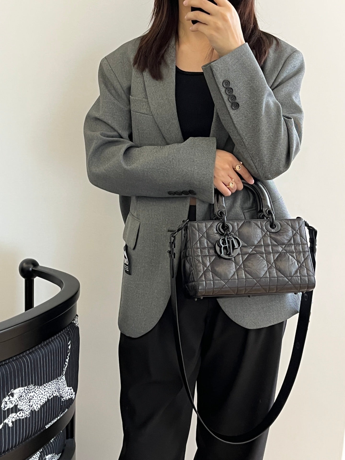 熱銷款 迪D家-2024春夏新款 Lady D-Sire油蠟皮系列 黑色 小號