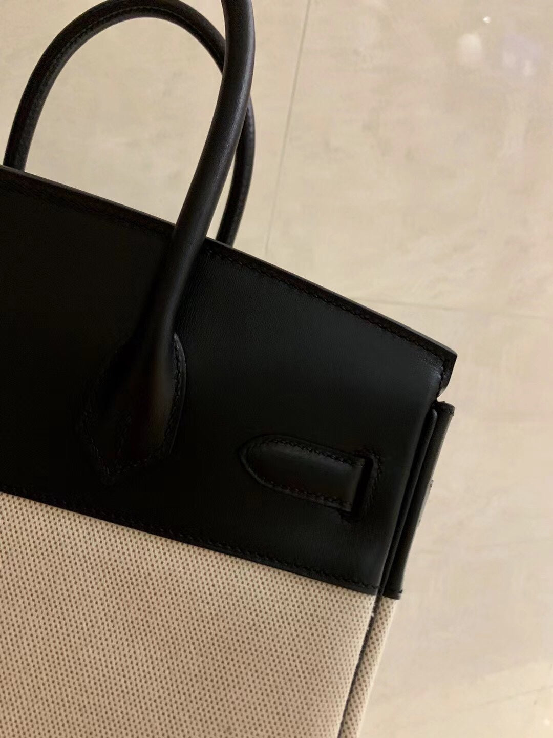 小愛款-Birkin 30 小牛皮拼帆布 黑色