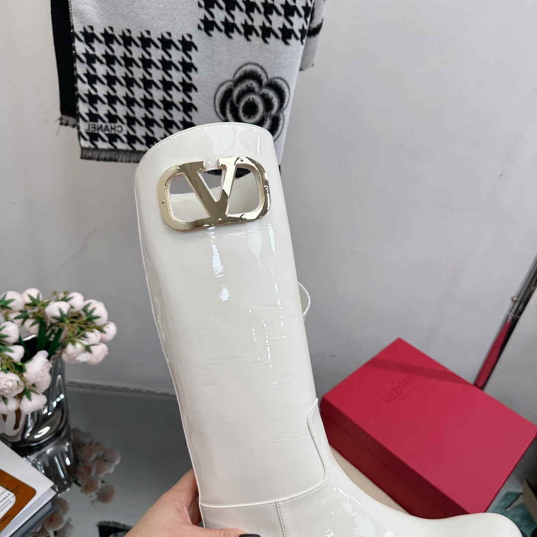 范倫V-2023秋冬新款 V標粗跟長靴 白色