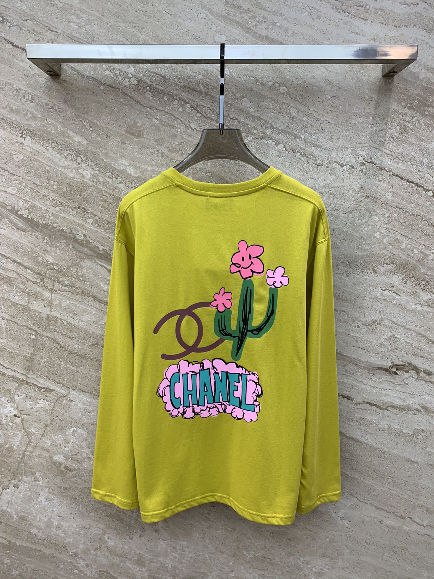 小香家-2403 中古仙人掌印花薑黃色長袖TEE
