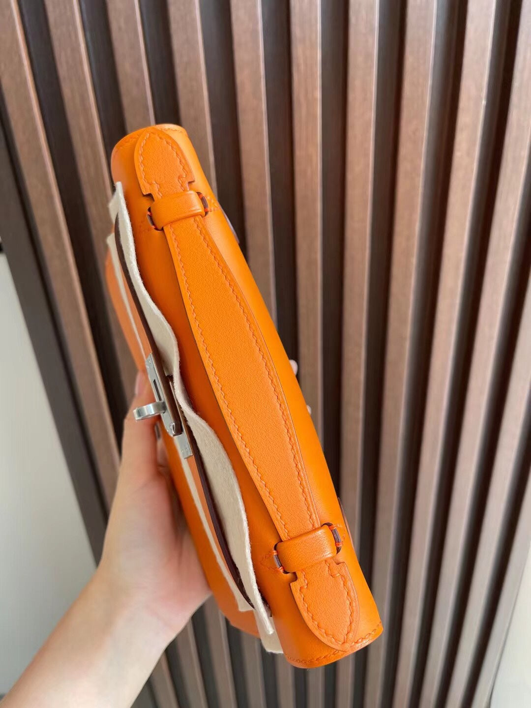 小愛款-Mini Kelly 1代 22CM 橙色 銀扣