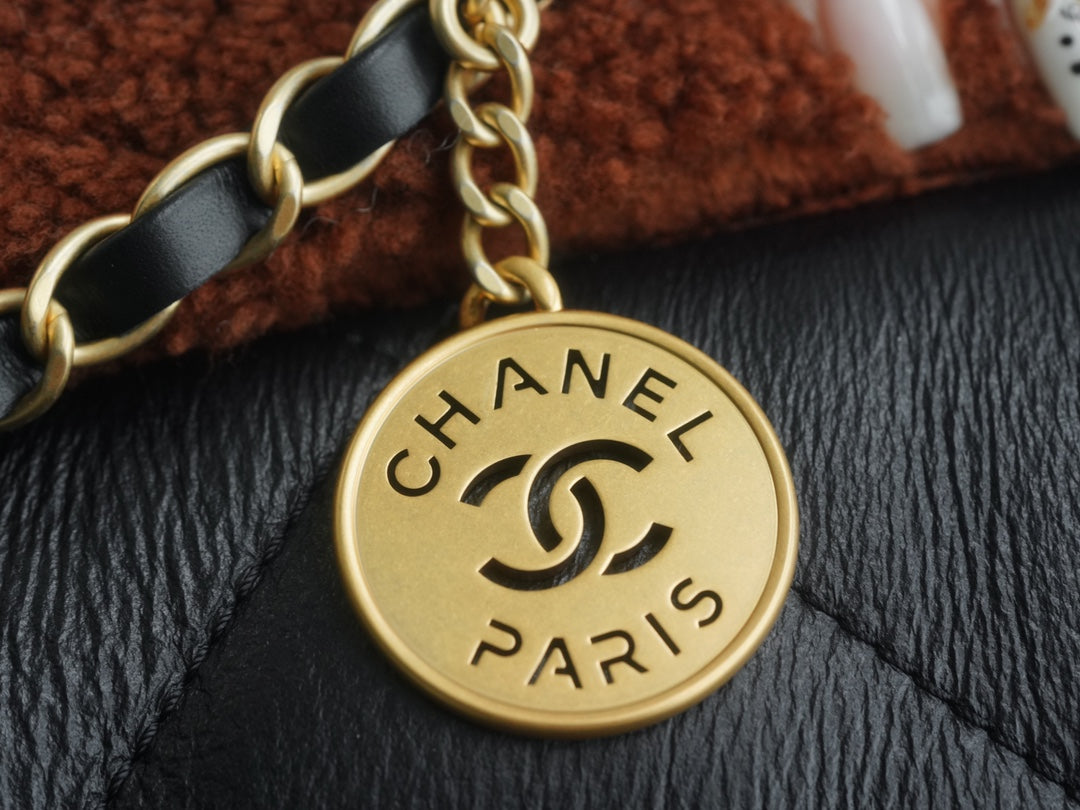 小香家-Chanel 22號手袋 羊羔毛款 黑棕色