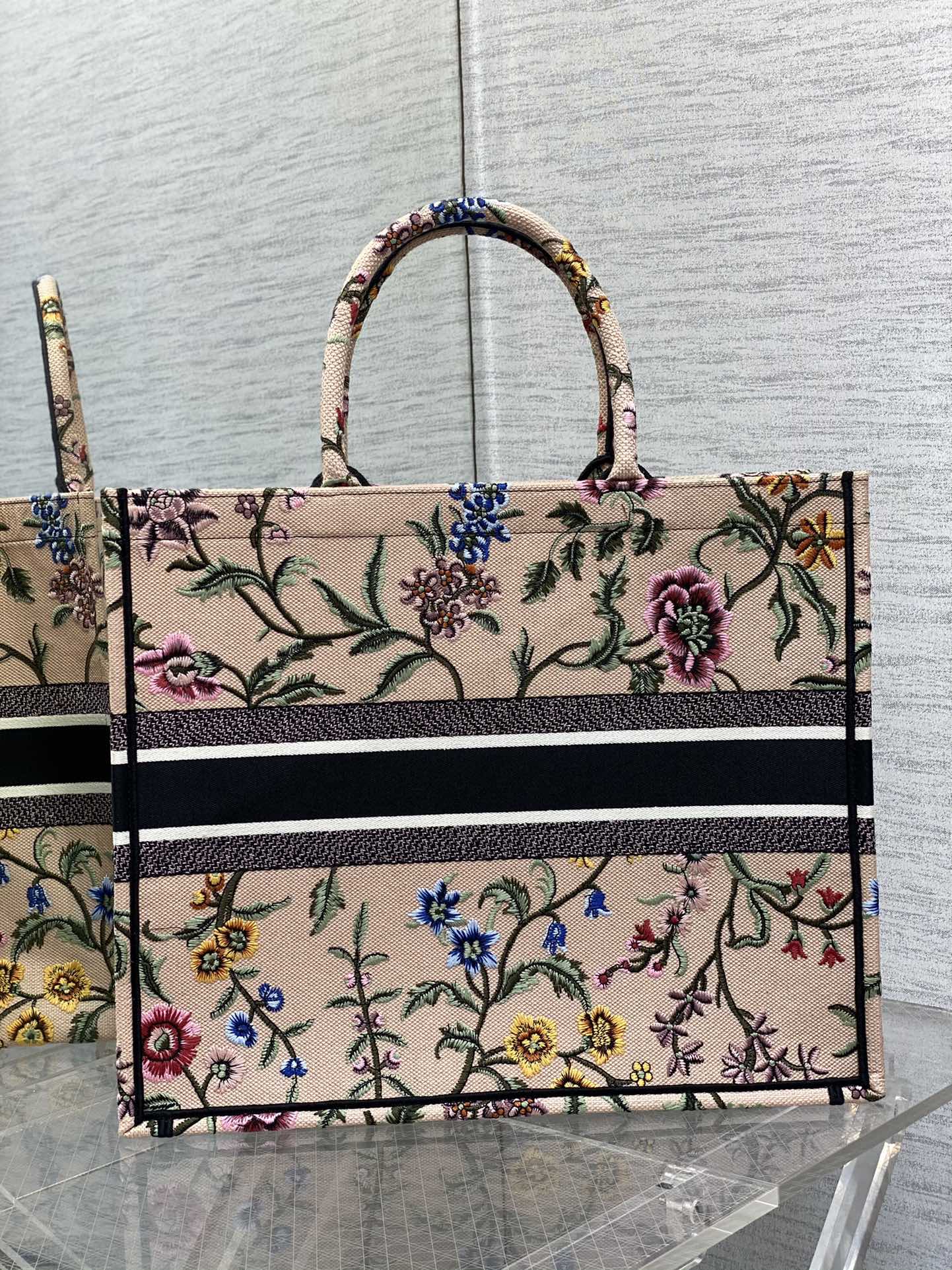 迪D家 Book Tote 刺繡字母粉花 大號41.5cm