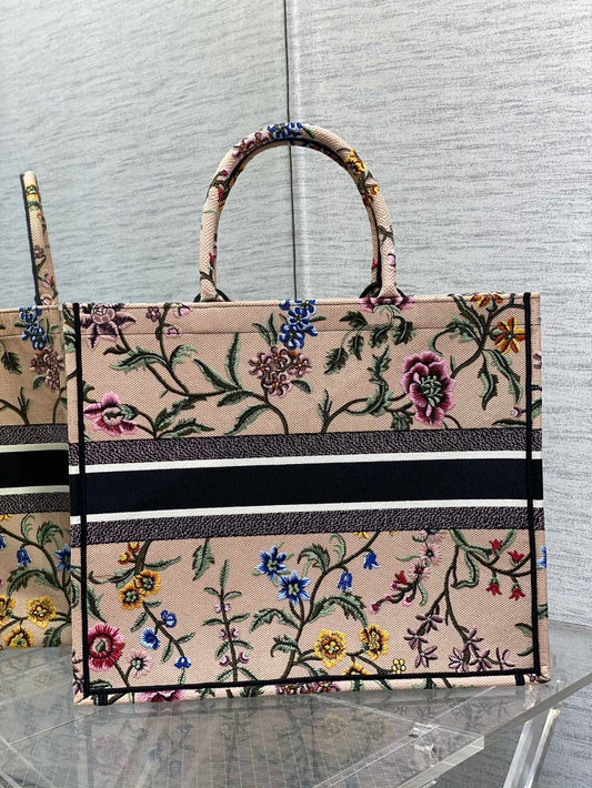 迪D家 Book Tote 刺繡字母粉花 大號41.5cm