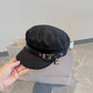 普P家-秋冬新款釦子造型貝雷帽 黑色