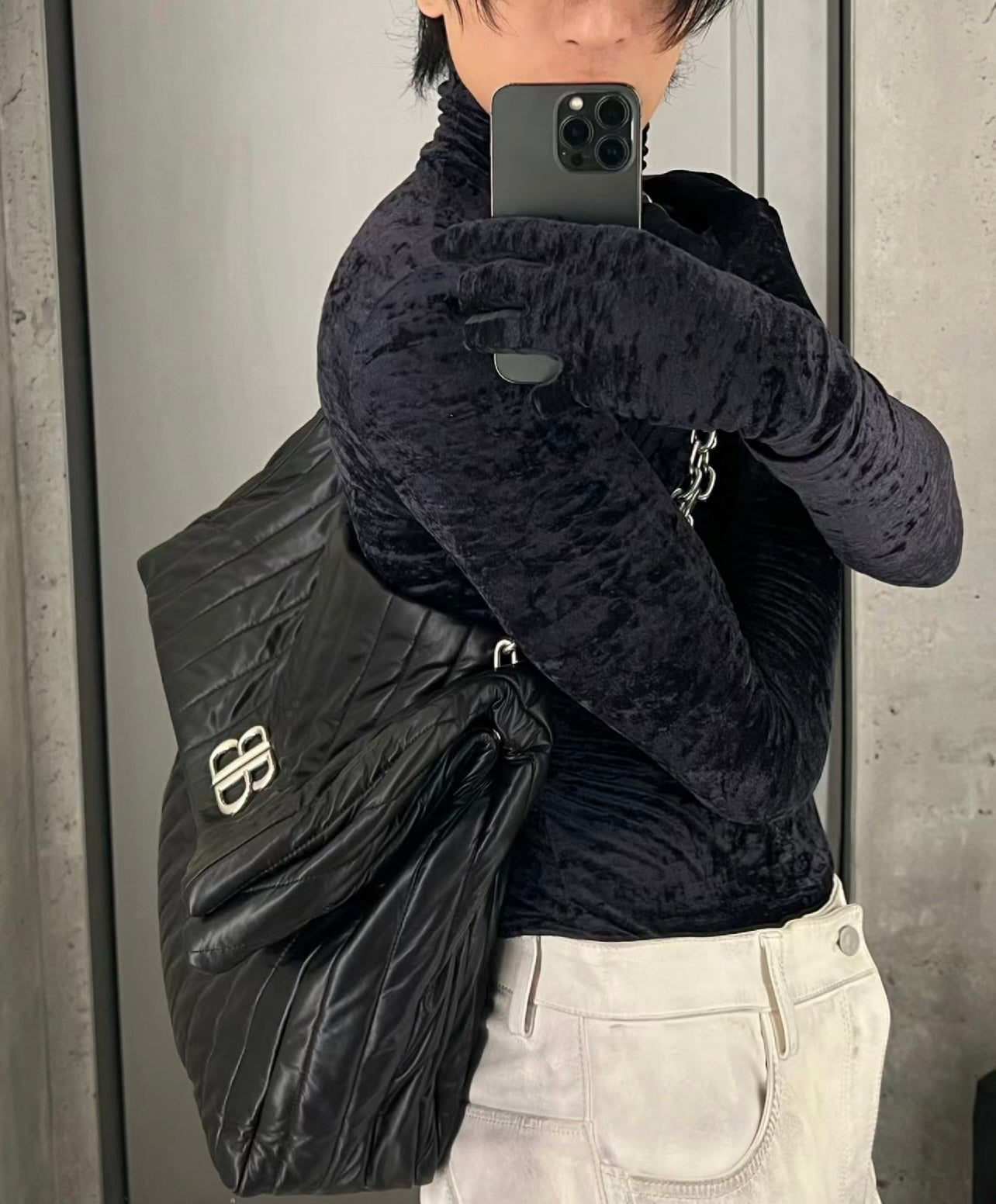 巴黎世-Monaco絎縫鏈條包-大號43.5cm 黑