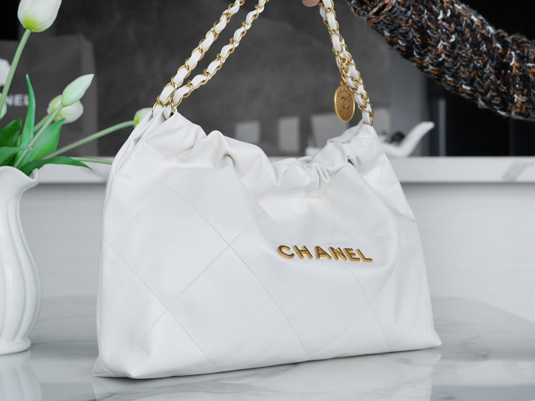小香家-Chanel 22號手袋 橫版 白金色