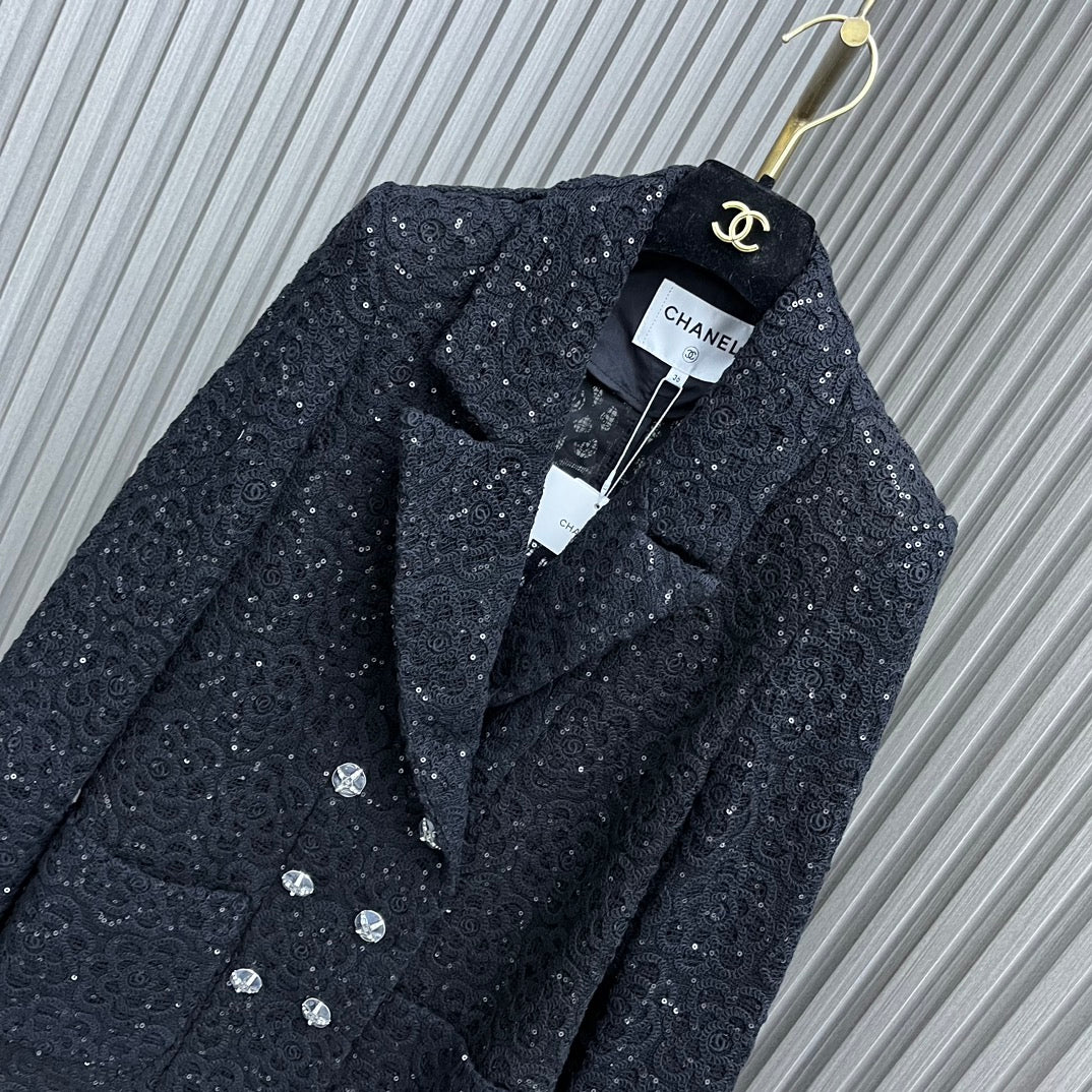小香家-2403 24新品上架重工珠片繡花外套 黑色