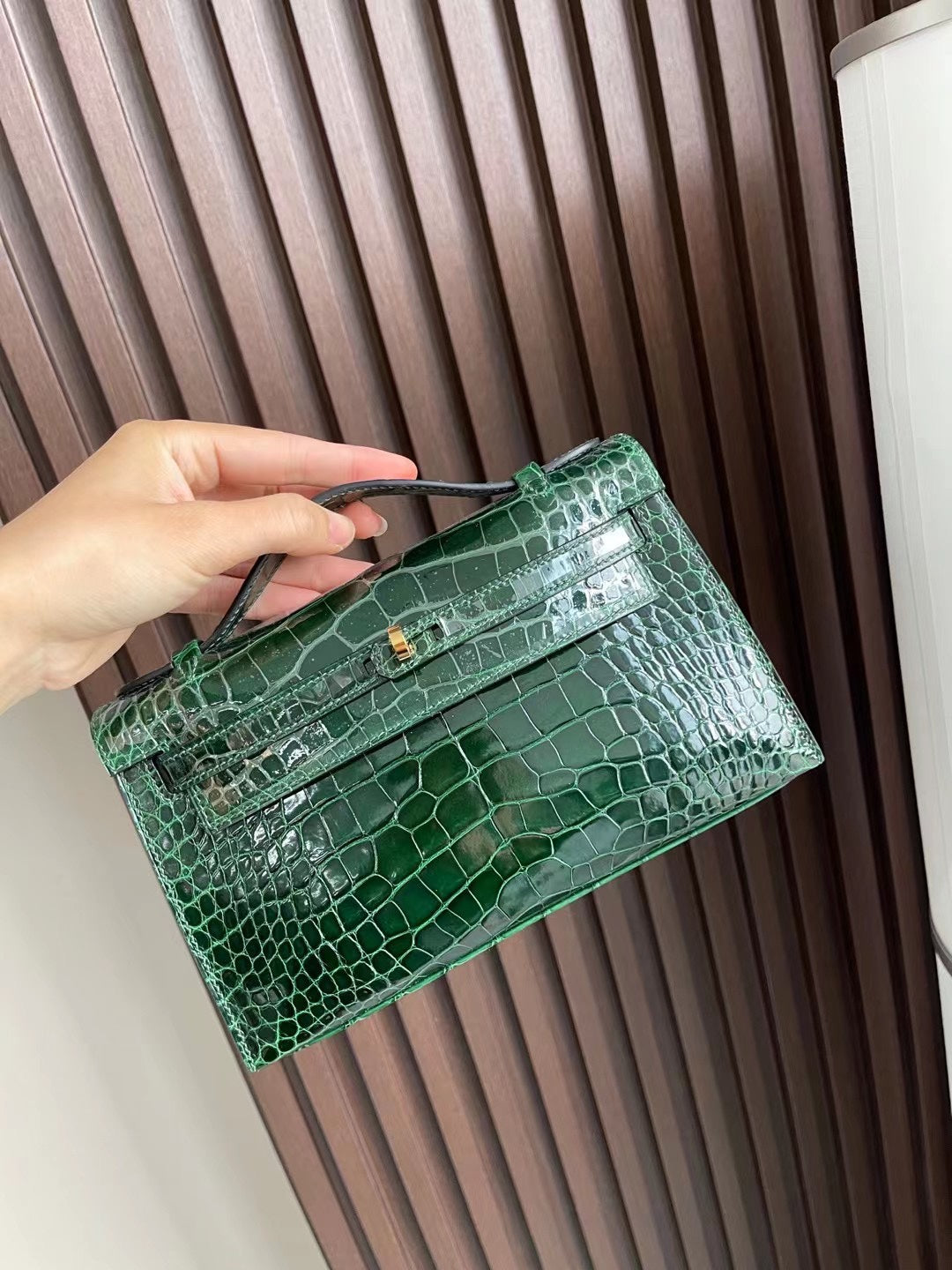 小愛款-Kelly Mini 1代 鱷魚 祖母綠 金扣