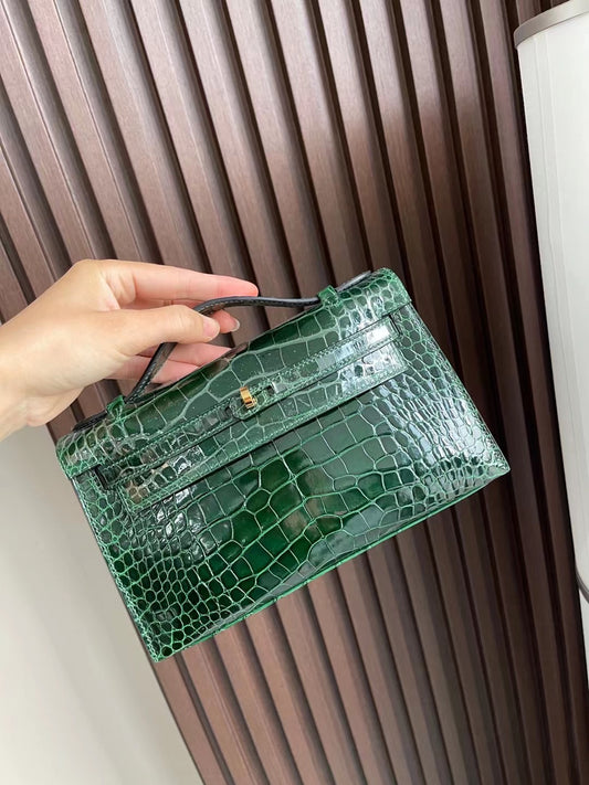 小愛款-Kelly Mini 1代 鱷魚 祖母綠 金扣